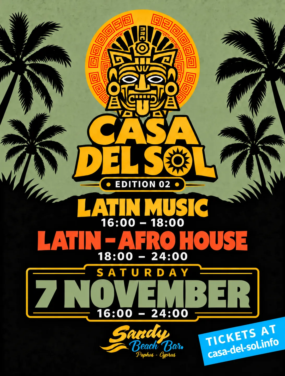 Casa del Sol Edition 02 flyer: Saturday 7 November, 16:00–24:00, Sandy Beach Bar Paphos